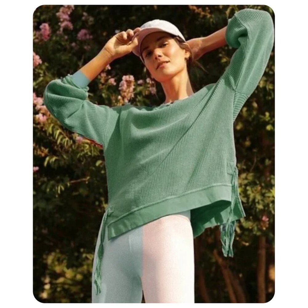 Anthropologie Seafoam Green Waffle Knit Pullover